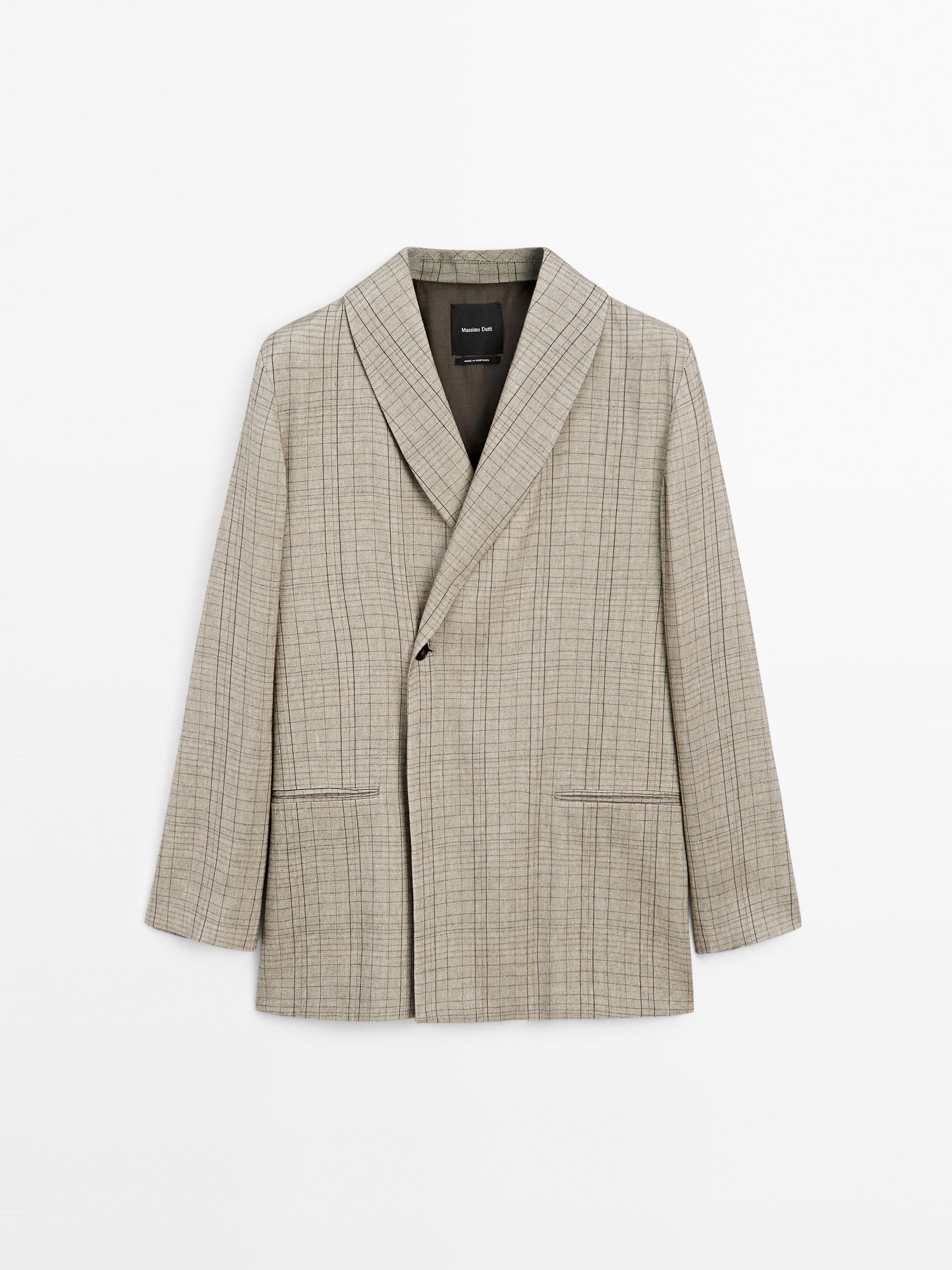 Check print shawl collar blazer